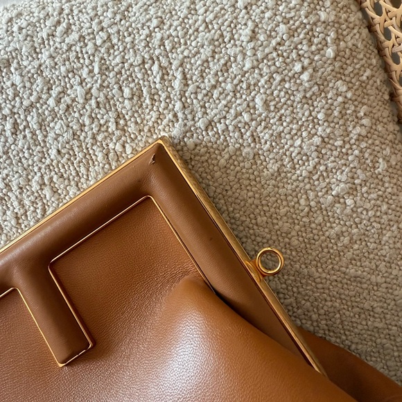 Tan Leather Clutch with Architectural Design - Picture 2 of 4